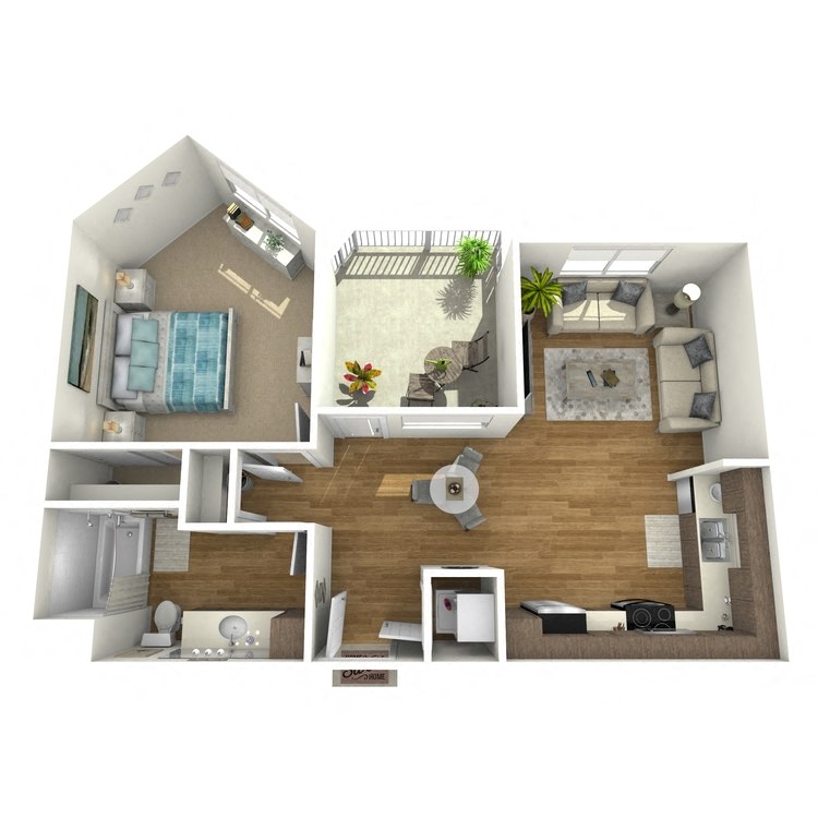 Floor plan for 1 bed, 1 bath, 787 sqft